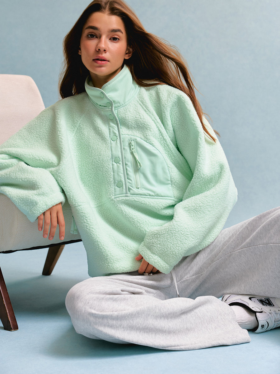 Sherpa Fleece Quarter Button Pullover